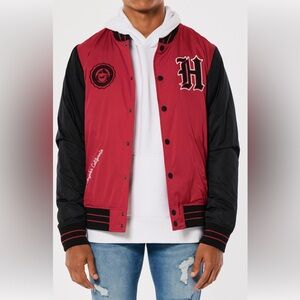 HOLLISTER Varsity Bomber Jacket in Red and Black